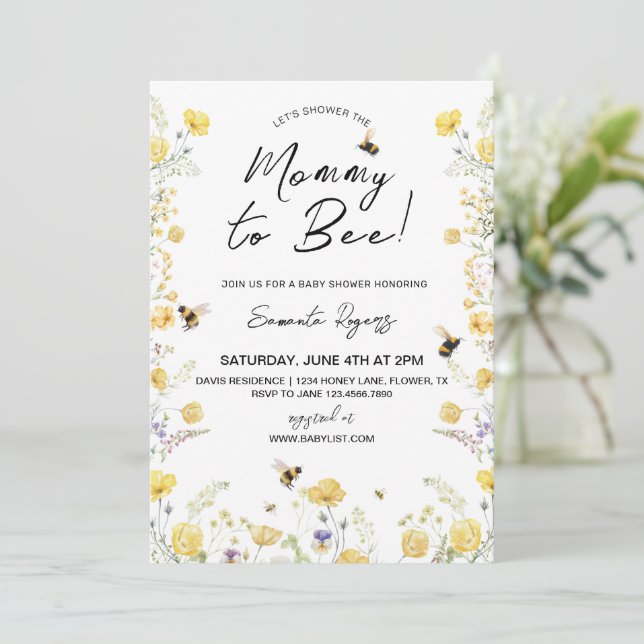 Invitation Mommy to Bee Wildlfower Baby shower (Debout devant)