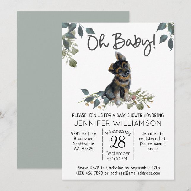 Invitation Mon bébé ! Baby shower de chien moderne berger all (Devant / Derrière)