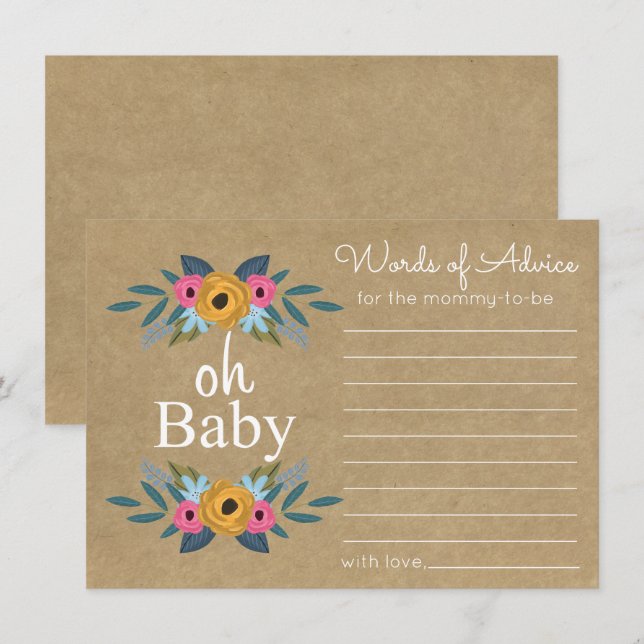 Invitation Mon bébé ! Baby shower de couronnes florales Kraft (Devant / Derrière)
