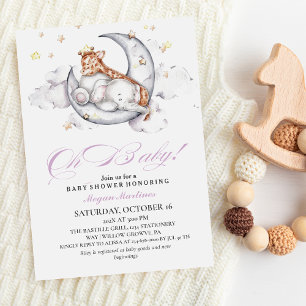 Invitation Mon bébé ! Baby shower fille Elephant & Giraffe