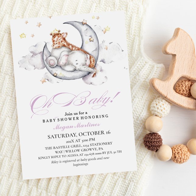 Invitation Mon bébé ! Baby shower fille Elephant & Giraffe (Créateur téléchargé)