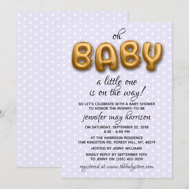 Invitation Mon bébé ! Baby shower neutre à huile d'or (Devant / Derrière)