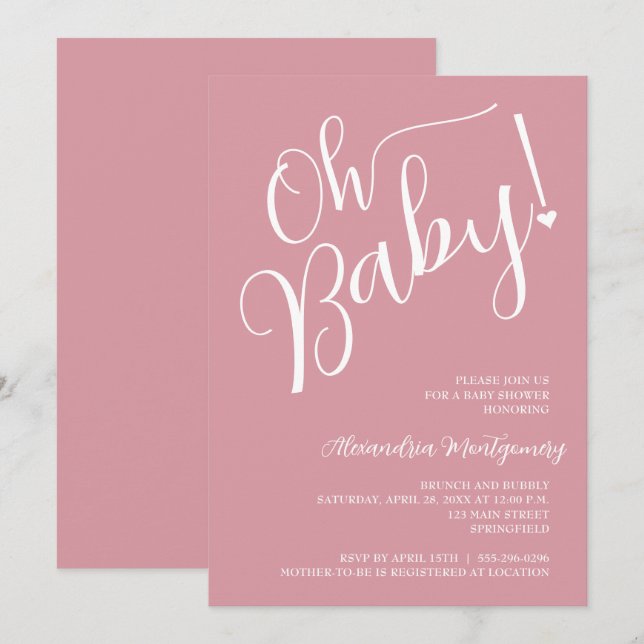 Invitation Mon bébé ! Baby shower rose fille (Devant / Derrière)