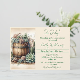 Invitation Mon bébé ! Baby shower Rustique Succulents & Cactu