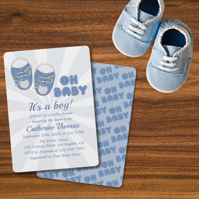 Invitation Mon bébé | Chaussures bébé Dusty Baby shower garço (Créateur téléchargé)