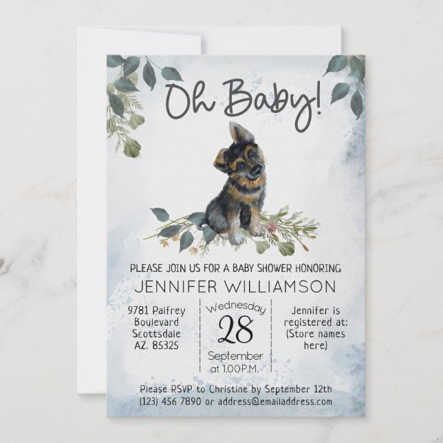 Invitation Mon bébé ! Chien Baby shower berger allemand (Devant)
