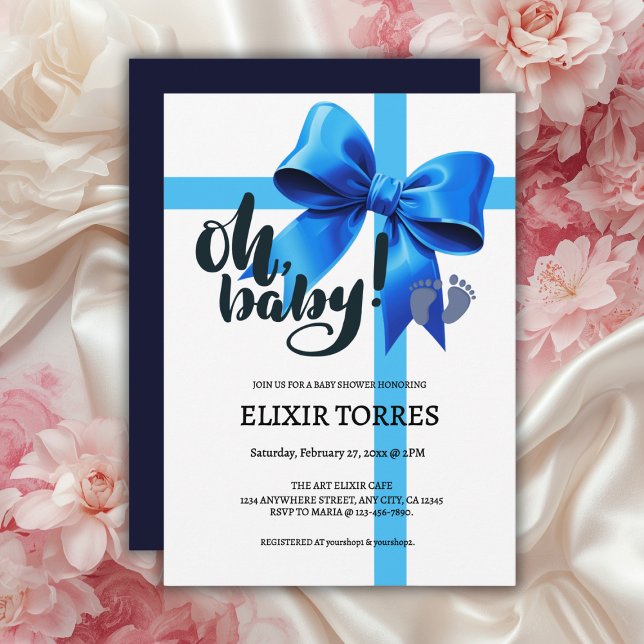 Invitation Mon bébé ! Élégant Baby shower bleu boue (Créateur téléchargé)