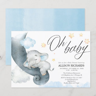 Invitation Mon bébé éléphant bleu baby shower jaune
