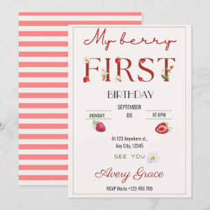 Invitation Mon Berry Premier Anniversaire Fraises mignonnes