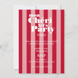 Invitation Mon Cherie Faisons la fête Cherry Red Bold Stripe