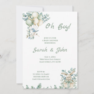 Invitation Mon garçon, Baby shower Eucalyptus