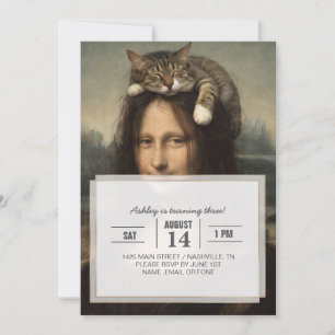 Invitation Mona Lisa avec chat endormi