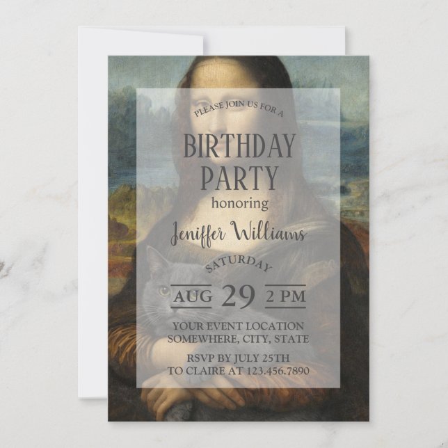 Invitation Mona Lisa Holding Elegant Gray Cat                 (Devant)
