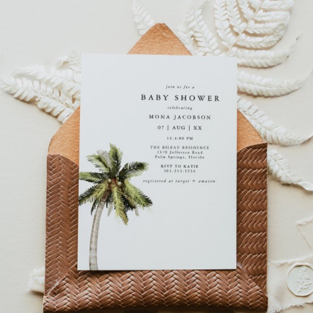 Invitation MONA Moderne Tropical Palm Tree Beach Baby shower (Créateur téléchargé)