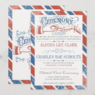 Invitation Monaco Bleu Rouge Moderne Typographie Vintage Invi