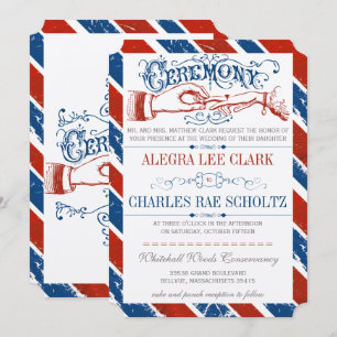 Invitation Monaco Blue Red Retro Vintage Typographie Invitati