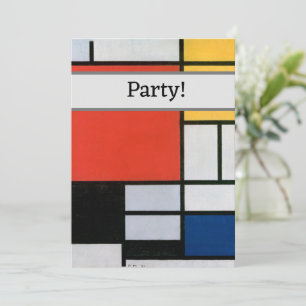 Invitation Mondrial Composition Rouge Jaune Bleu Noir