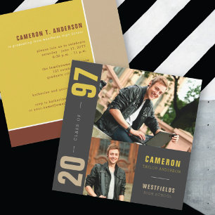 Invitation Mondrian Color Blocks 2 Photo Graduation Party