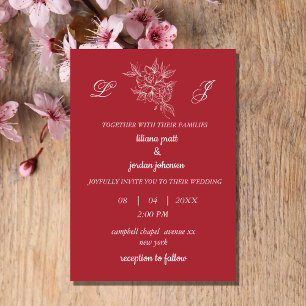 Invitation mongramme couronne élégant MARIAGE MAGENTA