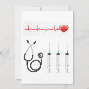 Invitation Moniteur ECG cardiaque avec stéthoscope et seringu