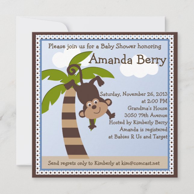 Invitation Monkearound/Baby shower de singe (Devant)