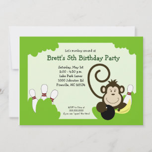 Invitation Monkey Bowl Bowl fête d'anniversaire 5x7