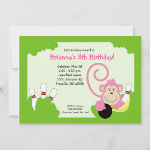 Invitation Monkey Bowl Bowl fête d'anniversaire 5x7