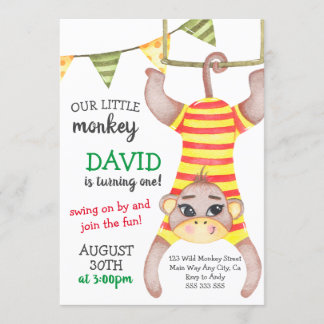 Invitation Monkey Boy premier anniversaire Wild One Circus Mo