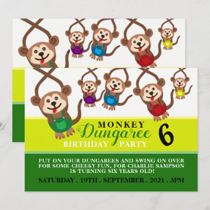 Invitation Monkey Dungaree, fête d'anniversaire des enfants