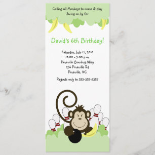 Invitation Monkey Jungle Safari Bowling Party 4x9