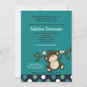 Invitation MONKEY PLAY 5x7 BLUE BOY BABY SHOWER