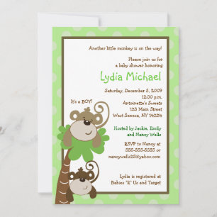 Invitation Monkey Time 5x7 Palm Tree Jungle Baby shower
