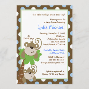 Invitation Monkey Time 5x7 TWINS Jungle Baby shower