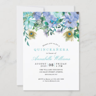 Invitation Monnaie Bleu Floral QUINCEAÑERA Vintage Boho