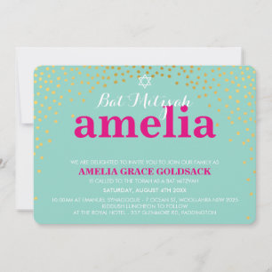 Invitation Monnaie de confetti d'or rustique BAT MITZVAH GLAM
