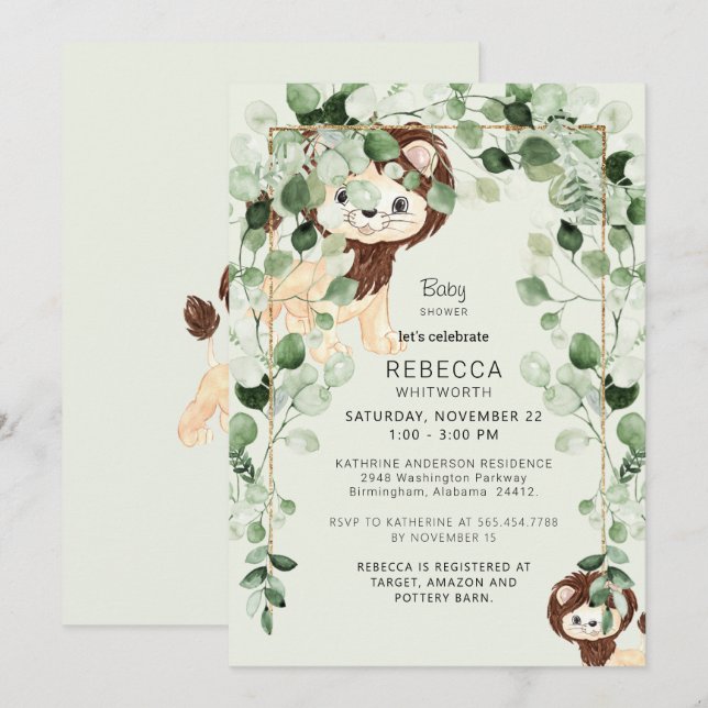 Invitation Monnaie de feuillage de Baby shower de l'Eucalyptu (Devant / Derrière)