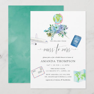 Invitation Monnaie et Boho bleu Mlle à Mme Fête des mariées
