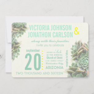 Invitation Monnaie et Jaune Succulent Mariage moderne