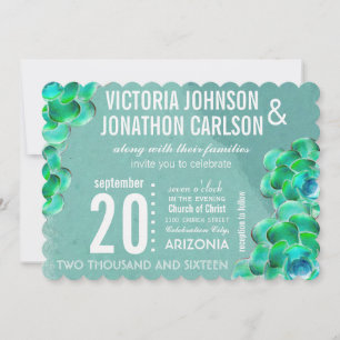 Invitation Monnaie et Turquoise Succulent Mariage de typograp