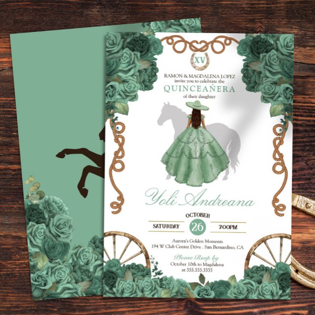 Invitation Monnaie Rose vert clair Ranch Western Quinceanera (Créateur téléchargé)