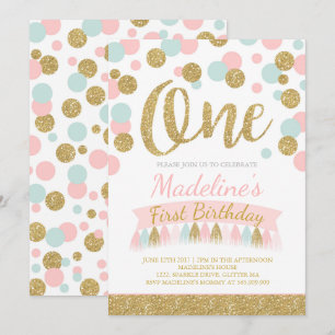 Invitation Monnaie Rose Vive Et Gold 1er Anniversaire Invitat