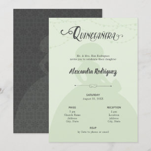 Invitation Monnaie vert et acier Charro Silhouette Quinceaner