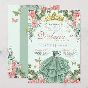 Invitation Monnaie Vert rose Roses Papillon Princesse Quince