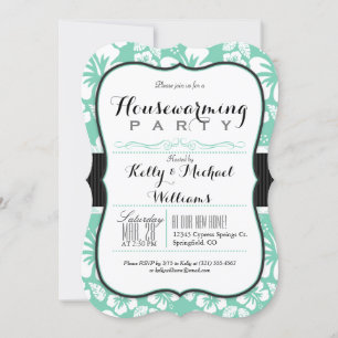 Invitation Monnaie verte et blanche Tropical House Party