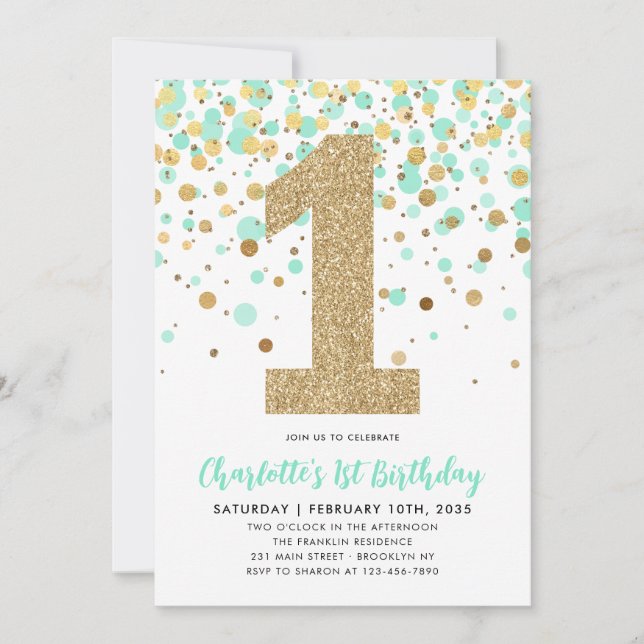 Invitation Monnaie verte Parties scintillant or Confetti 1er  (Devant)