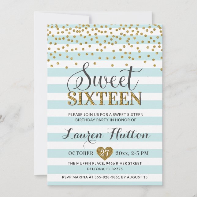 Invitation Monnaie verte Sweet sixteen or fête Anniversaire (Devant)