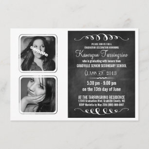 Invitation Monochrome Deluxe Double Photo Chalkboard Grad
