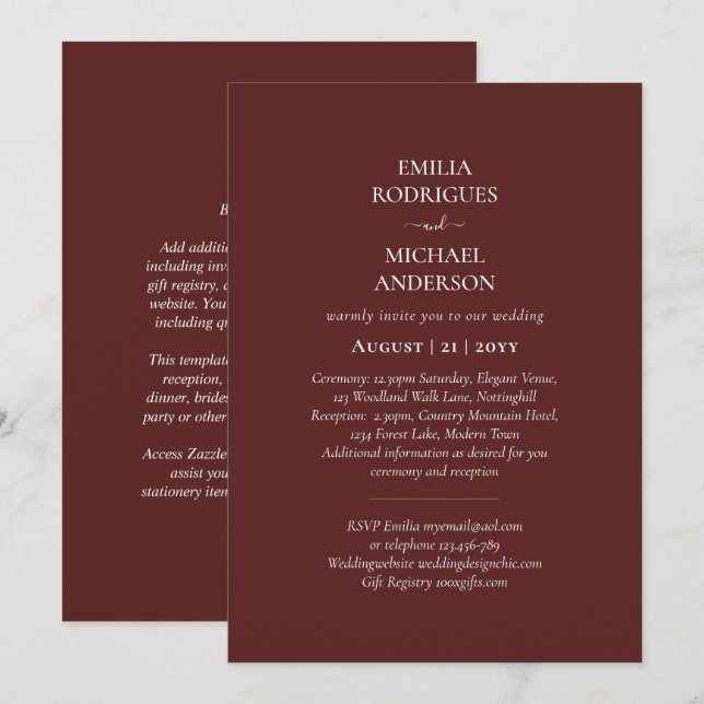 Invitation Monochrome moderne tout en un Mariage budget (Devant / Derrière)