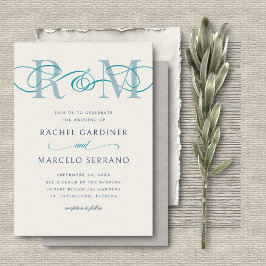 Invitation Monogram Ampersand Dusty Navy Turquoise QR Code Ma