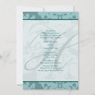 Invitation Monogram Aqua Blue Mariage damassé